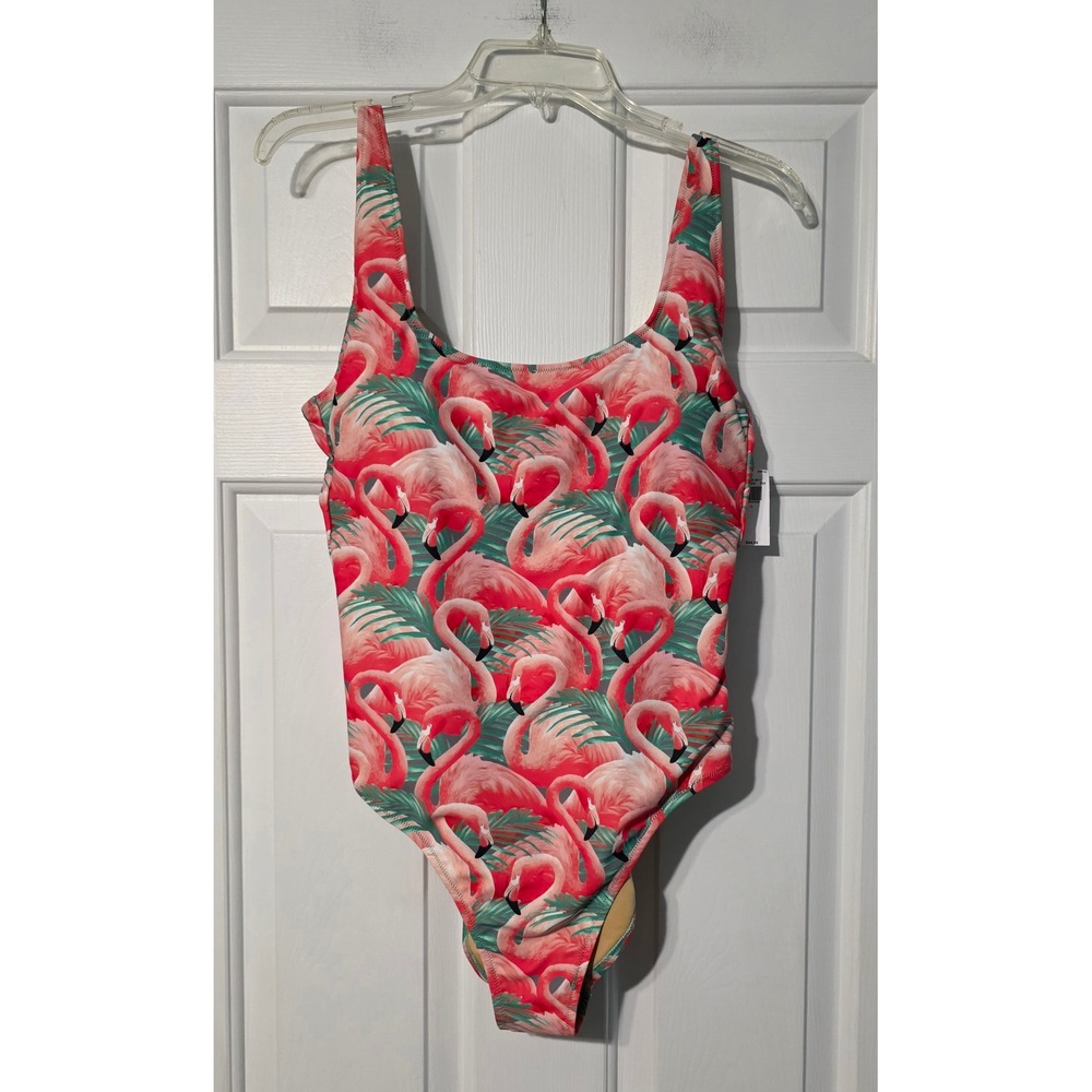 Old Navy Pink Flamingo Tropical Print One Piece Swimsuit Large NWT